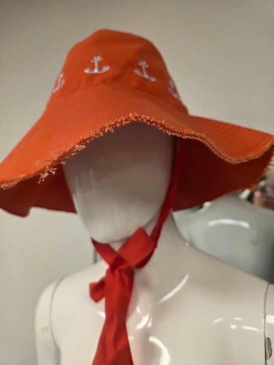 NWOT Anthropologie Orange Wide Brim Hat Anchor Embroidery & Tie Kerri Rosenthal main image 5
